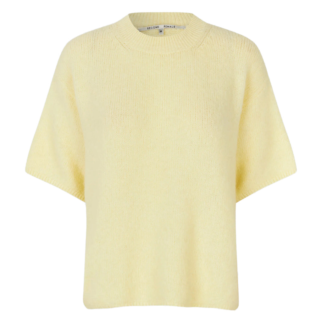 Short-sleeved light yellow pullover with ribbed trim at neck, sleeve ends and hem.
Second Female Anise Flower Wanda Knit - Jo And Co Second Female Anise Flower Wanda Knit - Second Female