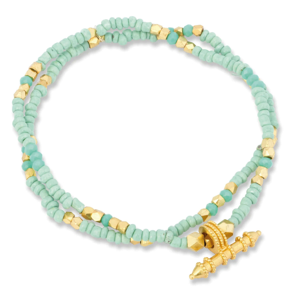 Ashiana London Aqua Jaya Beaded Bracelet with gold and ceramic beads.