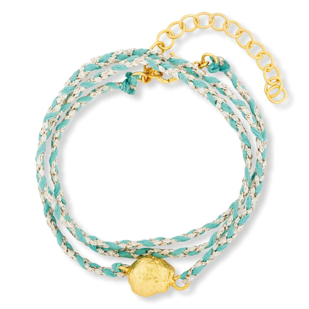 Ashiana London Aqua Zina Wrap Necklace, 22-carat gold-plated, aqua silver ombre thread, versatile bracelet or necklace.