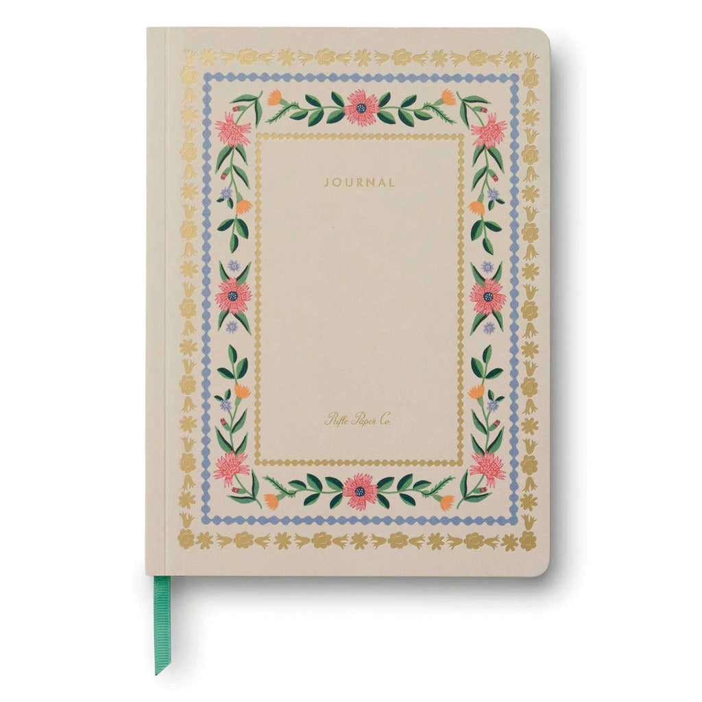 Aster Softcover Journal with floral border and gold foil accents.