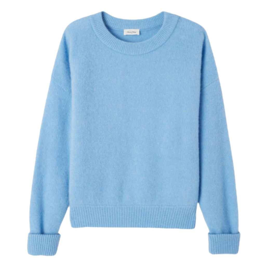 American Vintage Aura Melange Vitow Jumper in light blue, alpaca-wool blend, loose fit, long sleeves.