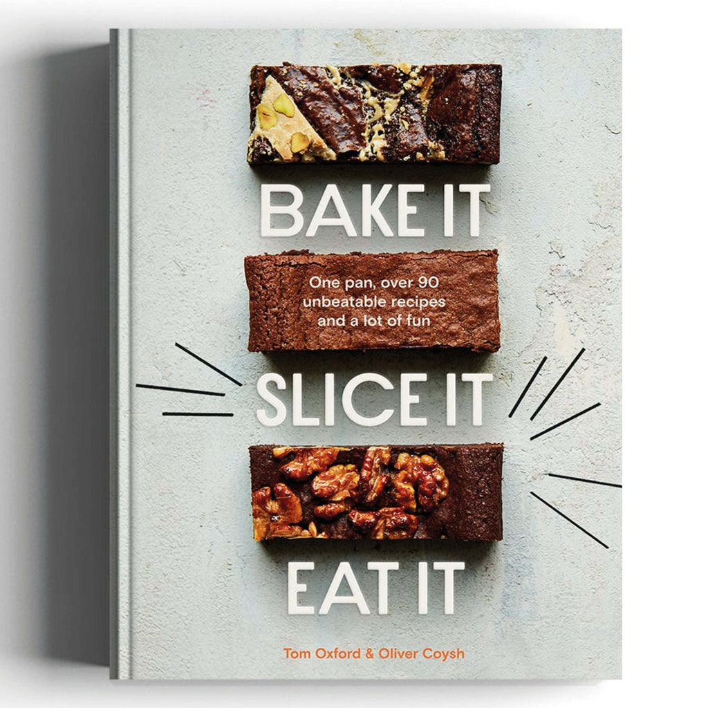 Bake It Slice It Eat It Cookbook with 70 easy recipes in one tin.