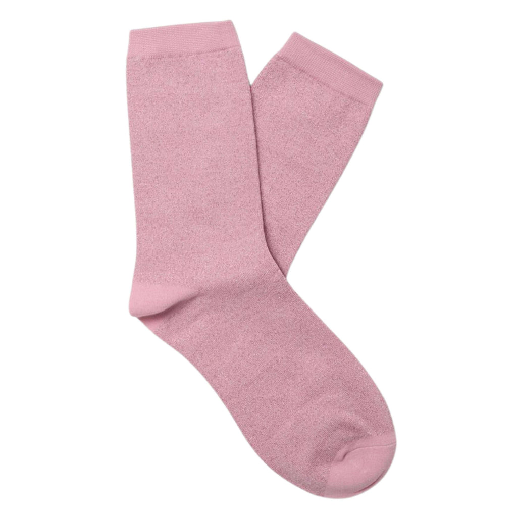 Selected Femme Bleached Mauve Kim Socks with ribbed design and glitter, reinforced heel and toe.