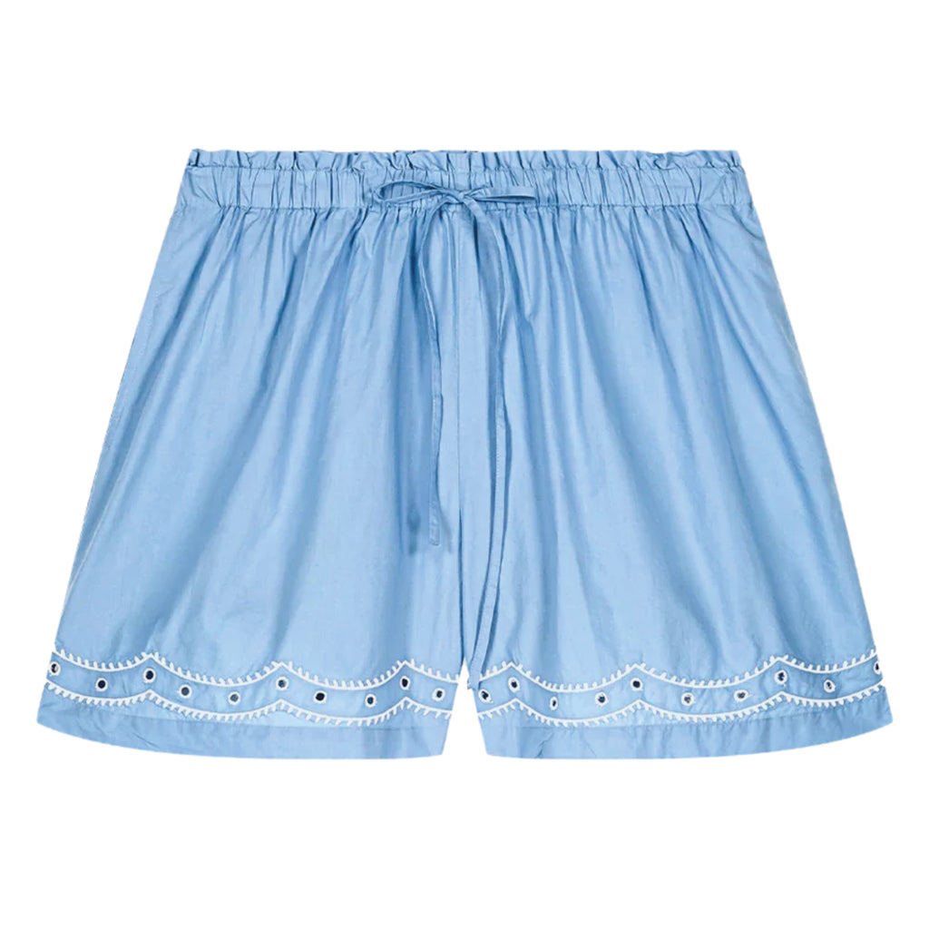 Boxy blue shorts in oversized fit with side pockets, embroidered details and elasticised waist with ties.
Louise Misha Blue Boxy Shorts - Jo And Co Louise Misha Blue Boxy Shorts - Louise Misha