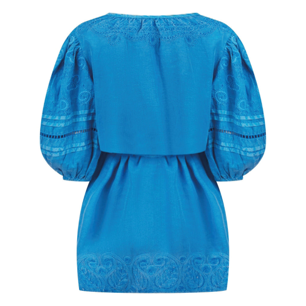 Blue dress with balloon sleeves, kaftan style neckline and tassel ties.
Pranella Blue Carla Dress - Jo And Co Pranella Blue Carla Dress - Pranella