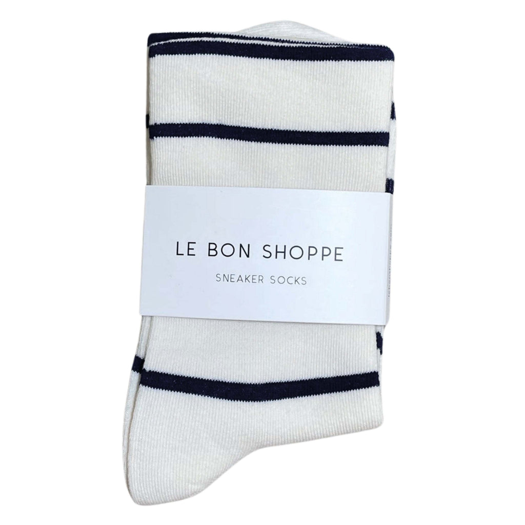 Striped Le Bon Shoppe Breton Stripe Wally Socks made from breathable cotton blend.