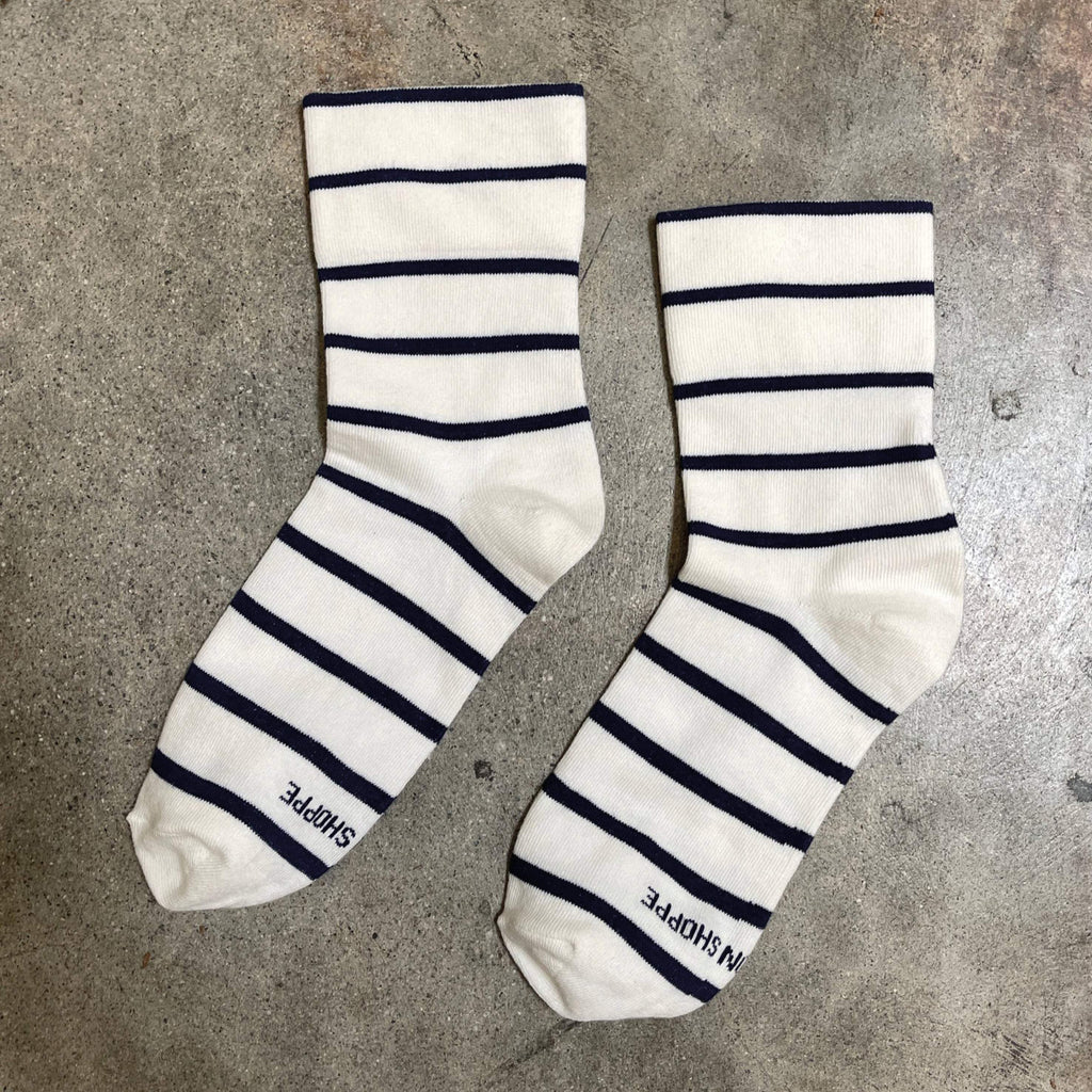 Le Bon Shoppe Breton Stripe Wally Socks on gray background