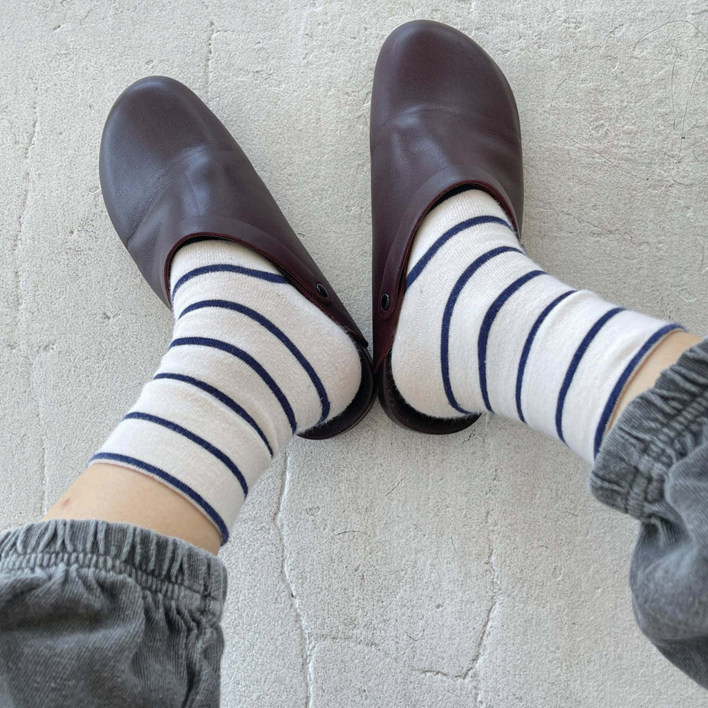 Breton stripe socks by Le Bon Shoppe with Parisian chic design in clogs.