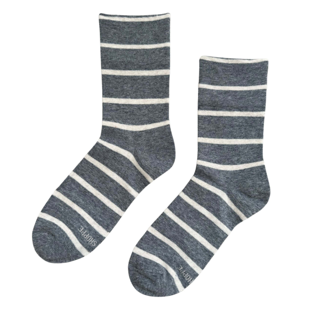 Le Bon Shoppe Cement Wally Socks with classic Parisian stripes, made from a breathable cotton blend.