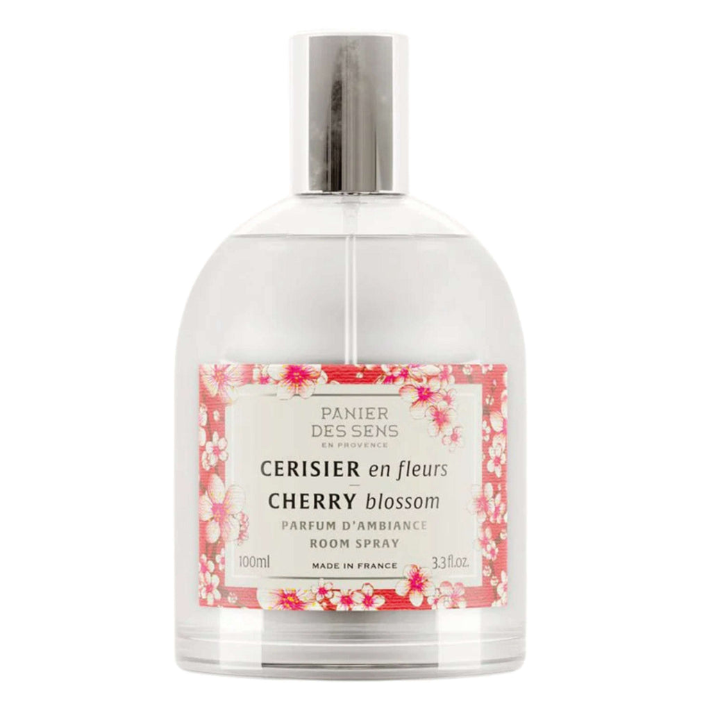 Panier Des Sens Cherry Blossom Natural Room Spray 100ml bottle with floral design.