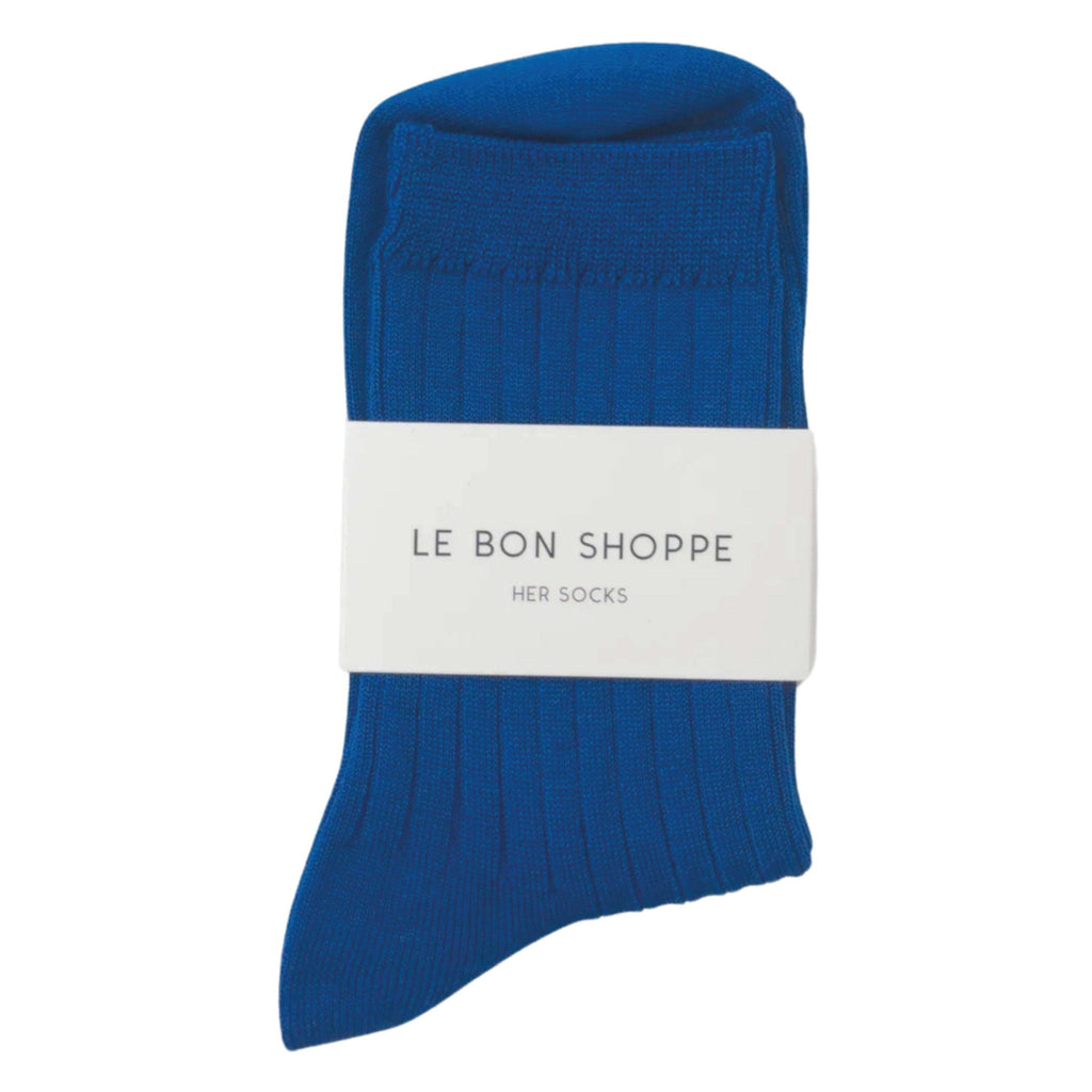 Le Bon Shoppe Cobalt Her Socks, ribbed blue cotton blend, one size fits most.