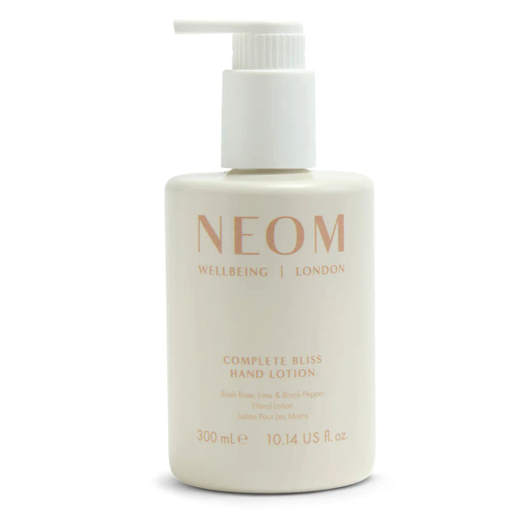 Hand Lotion 300ml using 100% natural fragrances of blush rose, lime & black pepper in a 100% recyclable bottle.
NEOM Complete Bliss Hand Lotion 300ml - Jo And Co NEOM Complete Bliss Hand Lotion 300ml - NEOM