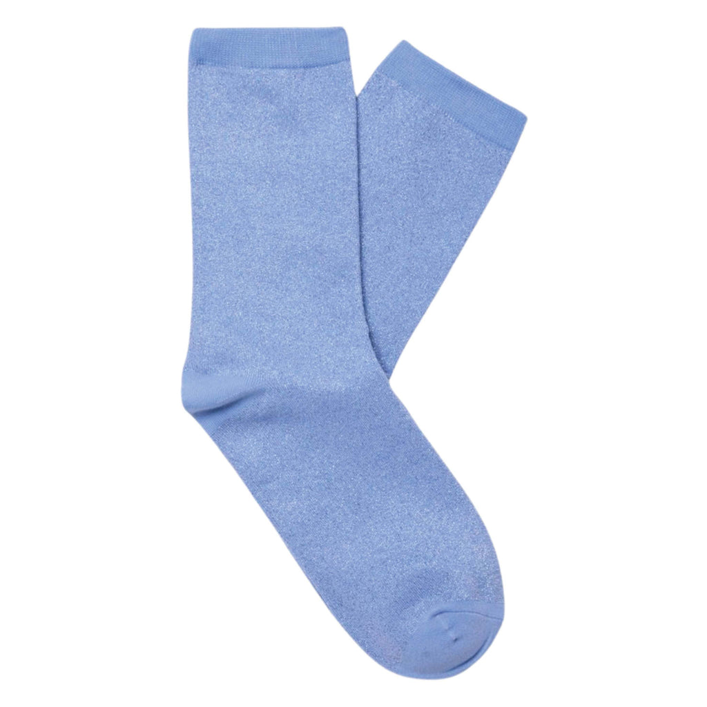 Selected Femme Cornflower Blue Kim Socks with ribbed design and glitter quality.