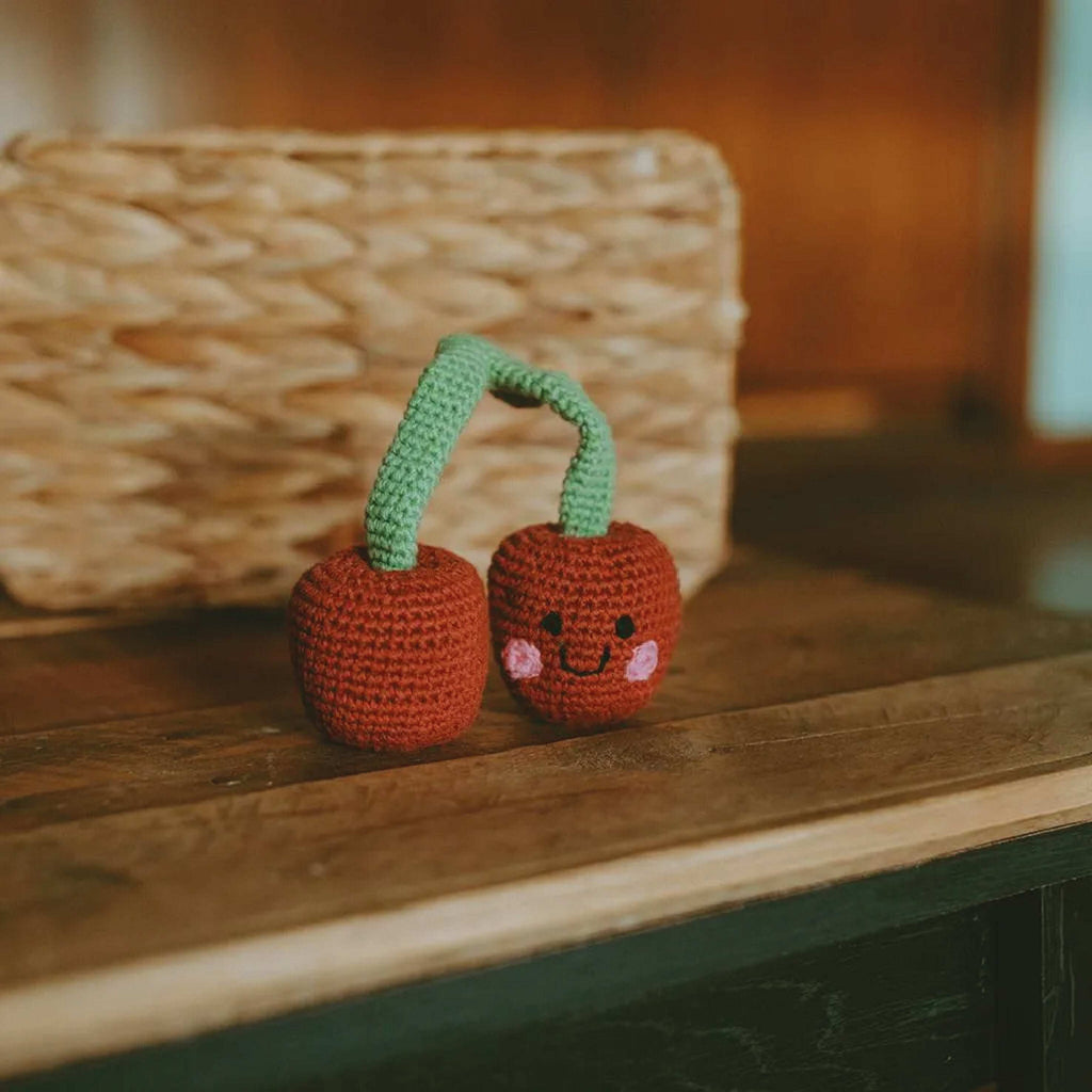 Deep Red Friendly Cherries Baby Rattle - Jo And Co Deep Red Friendly Cherries Baby Rattle