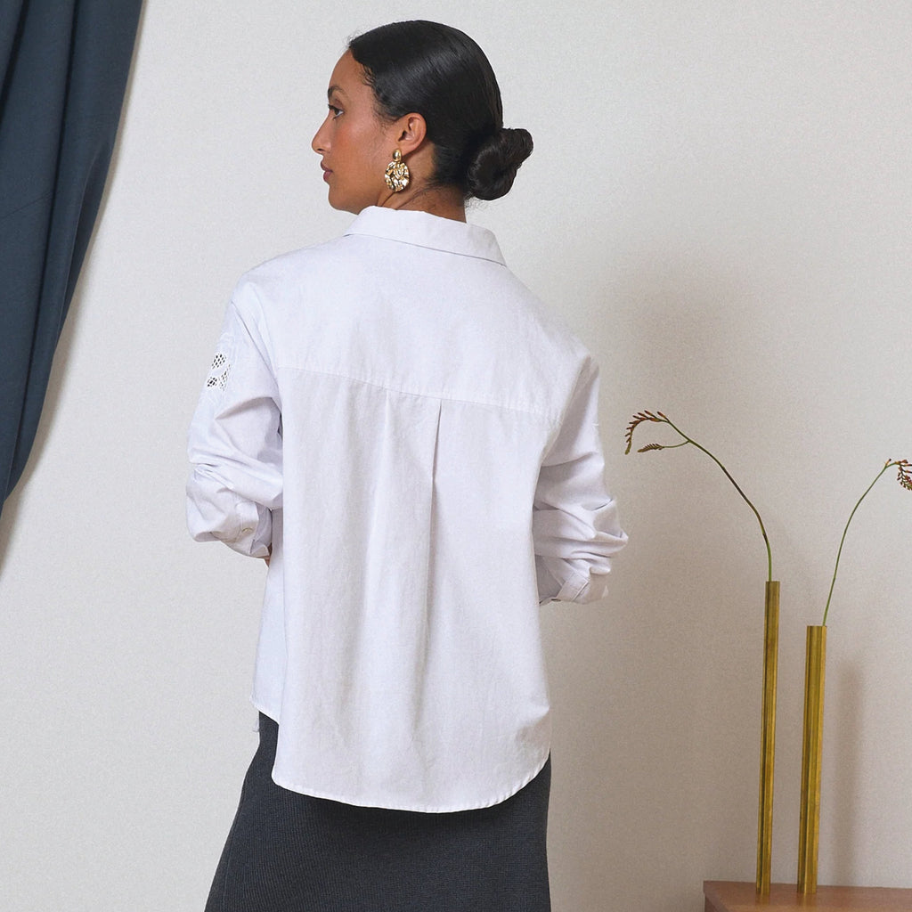 Garance Paris Ecru Tess Embroidered Shirt with pearl buttons and classic collar.
Garance Paris Ecru Tess Embroidered Shirt - Jo And Co Garance Paris Ecru Tess Embroidered Shirt - Garance Paris