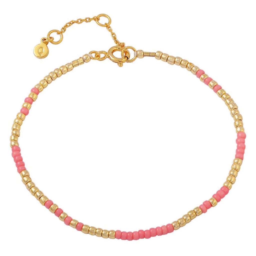 Hultquist Copenhagen Elina Bracelet with pink and gold Miyuki beads, 18K gold plated sterling silver clasp, 16 cm plus 3 cm flex.