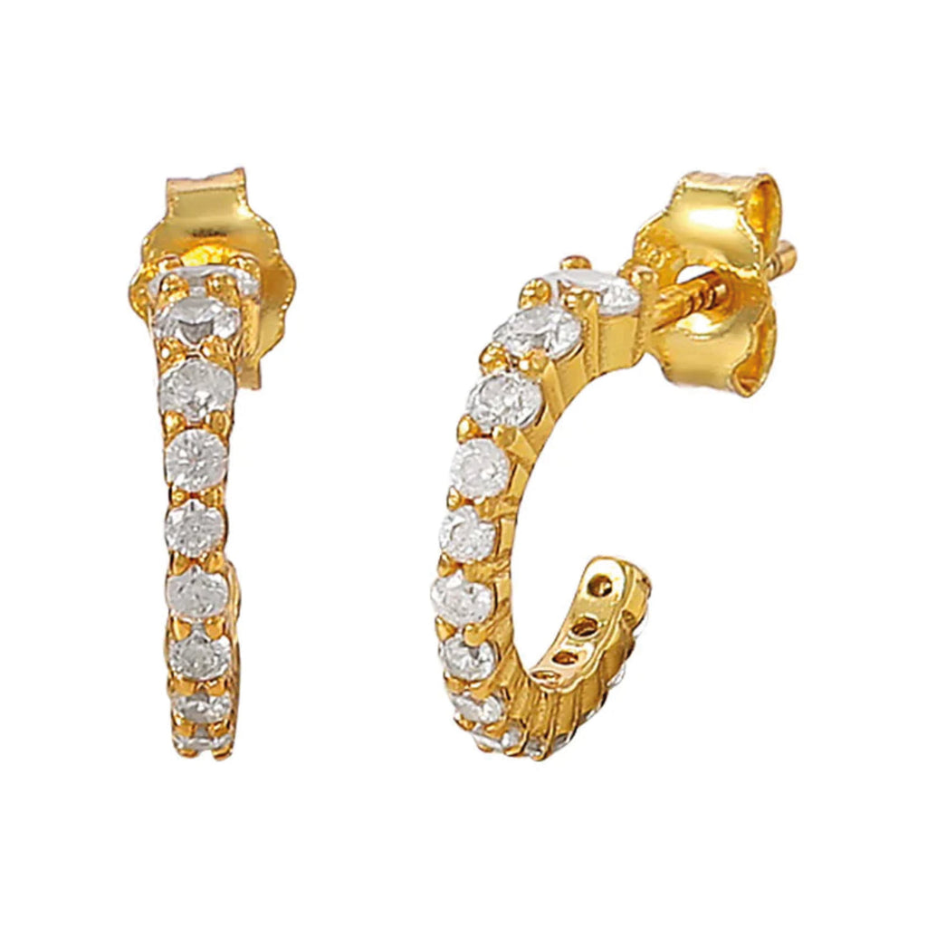 Hultquist Copenhagen Elvita Hoop Earrings in 18K gold-plated sterling silver with cubic zirconia, 1.1 cm diameter.