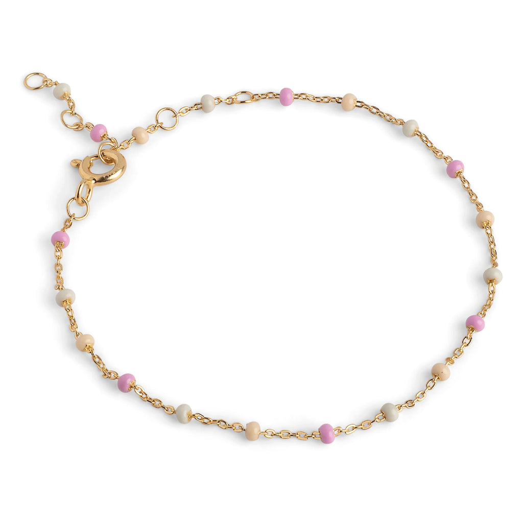 Enamel Copenhagen Tropical Lola Gold Bracelet with soft pink enamel beads, 18k gold-plated sterling silver.