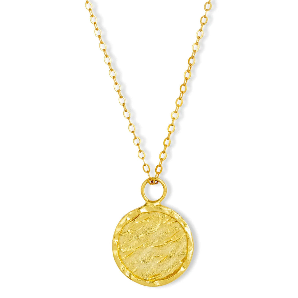 Ashiana London Florida Coin Necklace with textured gold disc pendant on delicate chain.