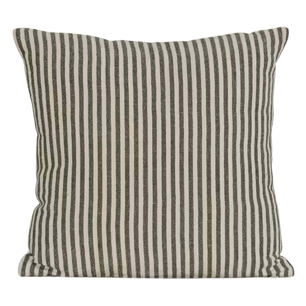 Forest Green Charingworth Stripe Cushion with heavy cotton-linen blend and yarn dyed stripes.