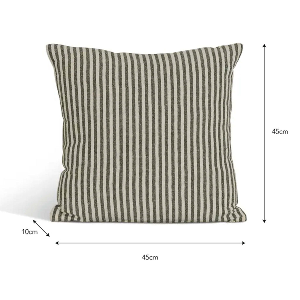 Forest Green Charingworth Stripe Cushion made of cotton-linen blend with yarn-dyed stripes, dimensions 45x45x10 cm.