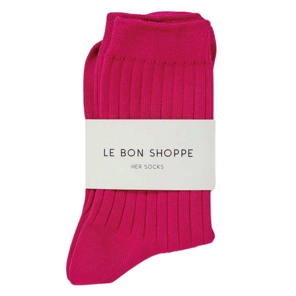 Le Bon Shoppe Fuchsia Her Socks, ribbed knit, breathable cotton blend.