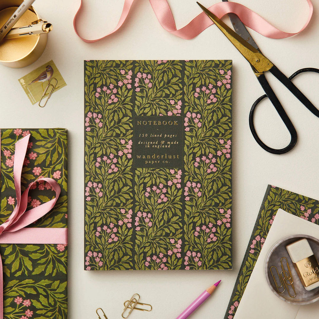 A5 Wanderlust Paper Co Green Flora Notebook with embossed floral cover and 150 lined pages.