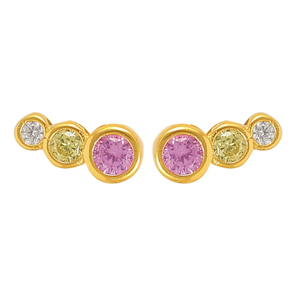 Hultquist Copenhagen Lucian Pink Multi Earrings with gold plated sterling silver and cubic zirconia stones.