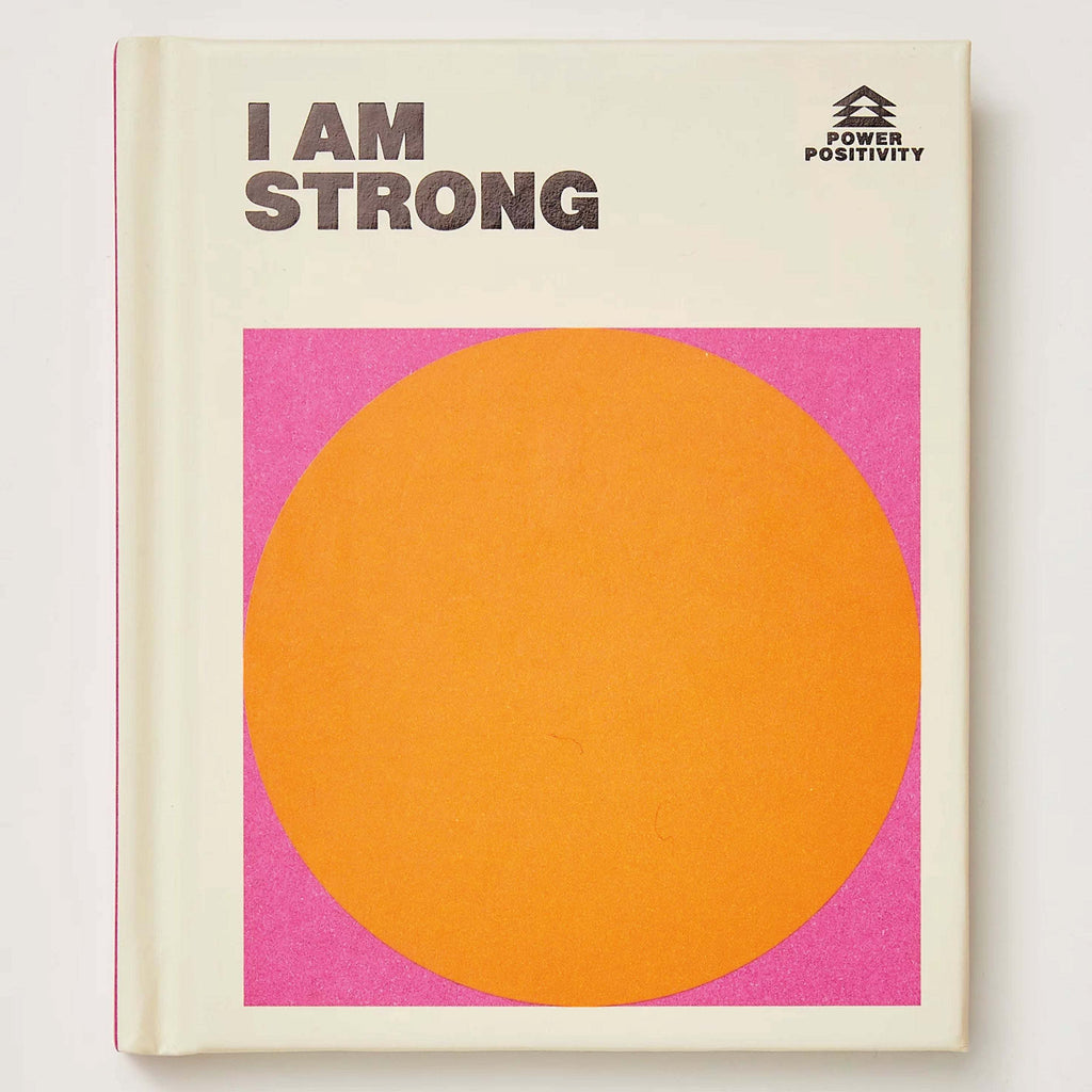 I Am Strong Book cover featuring a bold orange circle on a pink background, hardcover format.