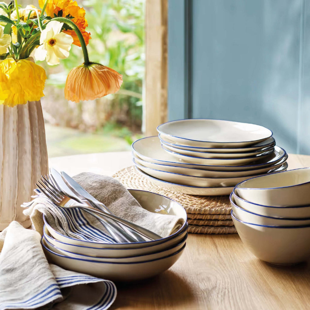 Ink Shipston Cereal Bowl with hand-painted inky blue rim on rustic stoneware.