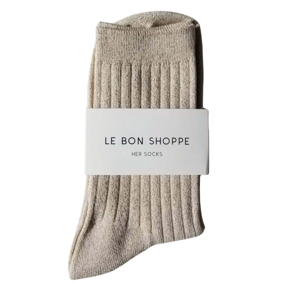 Le Bon Shoppe Ivory Gold Her Socks, ribbed design, sparkle detail, soft modal blend.