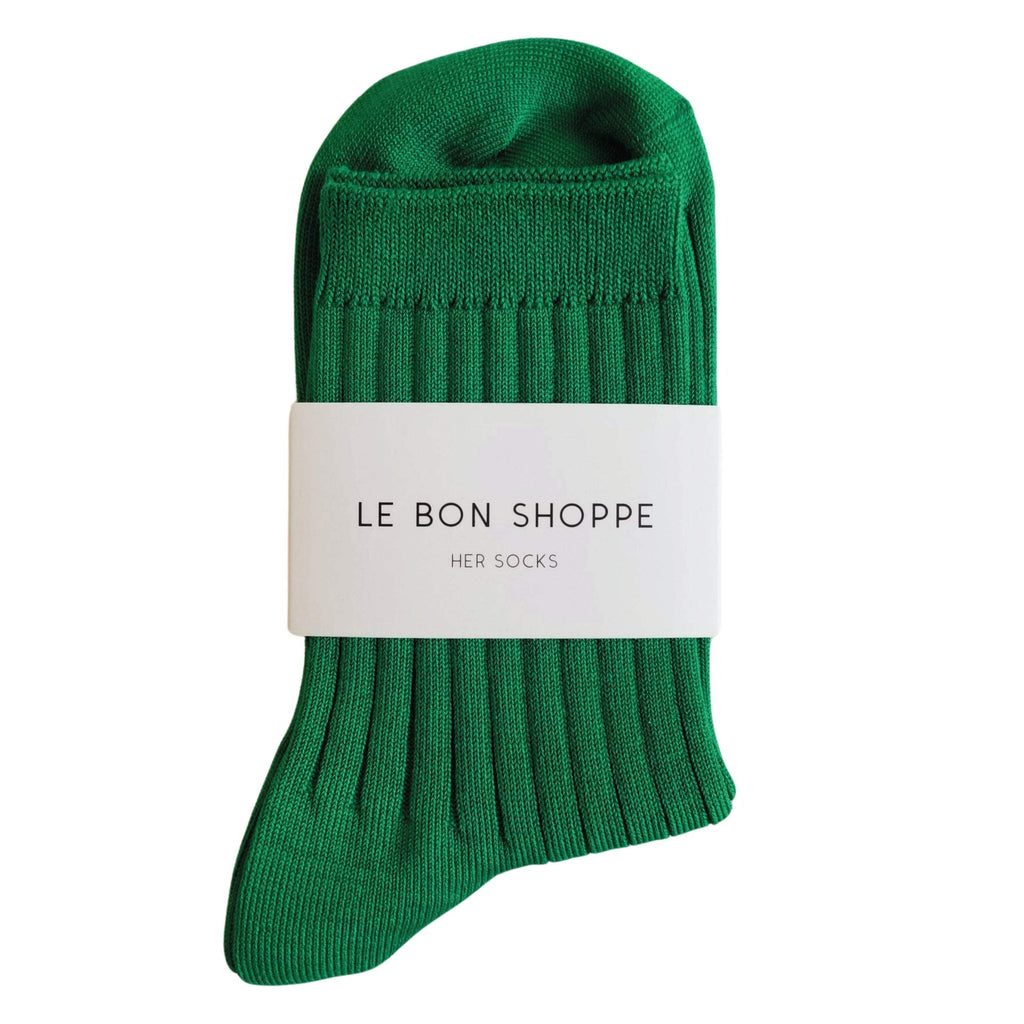 Kelly Green ribbed socks by Le Bon Shoppe in cotton blend.