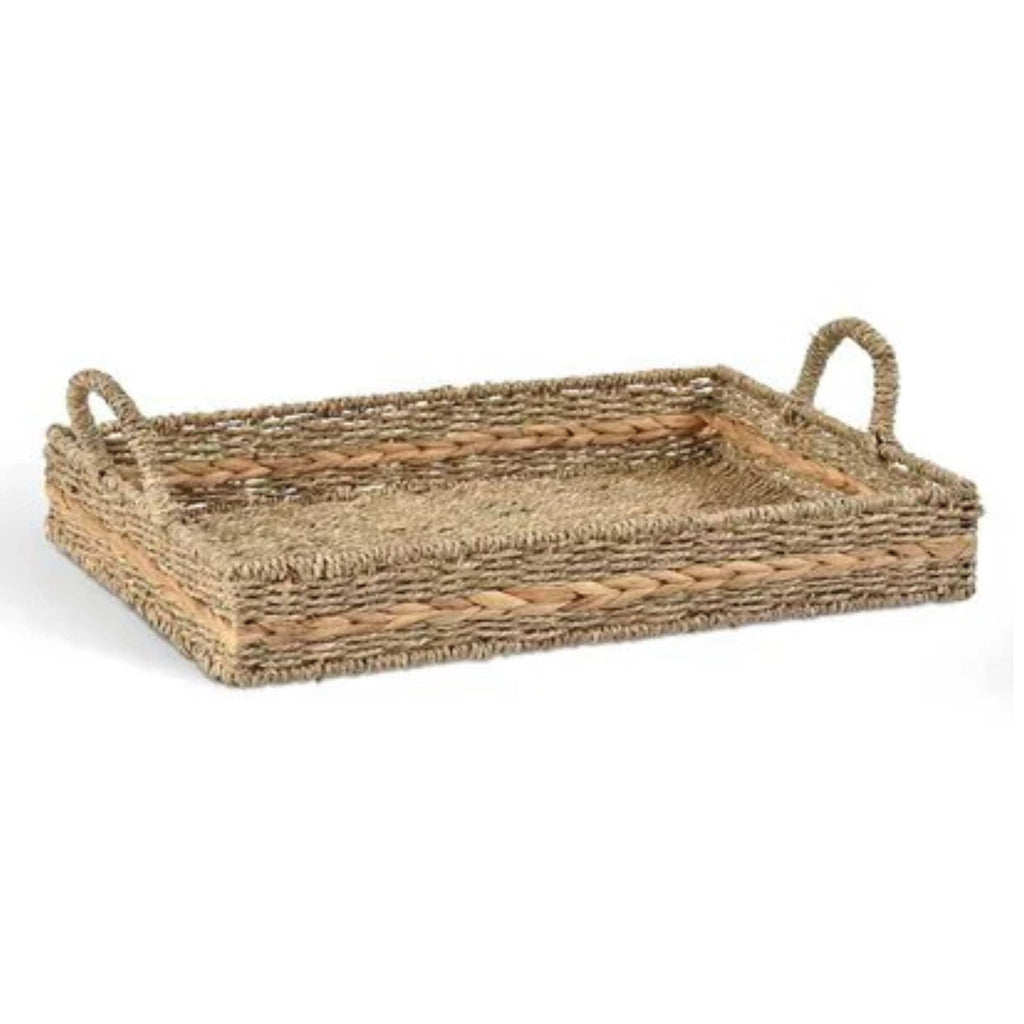 Large Natural Woven Bayford Tray made from seagrass and water hyacinth with steel frame.