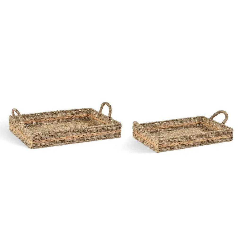 Small Natural Woven Bayford Tray made from seagrass and water hyacinth with steel frame.