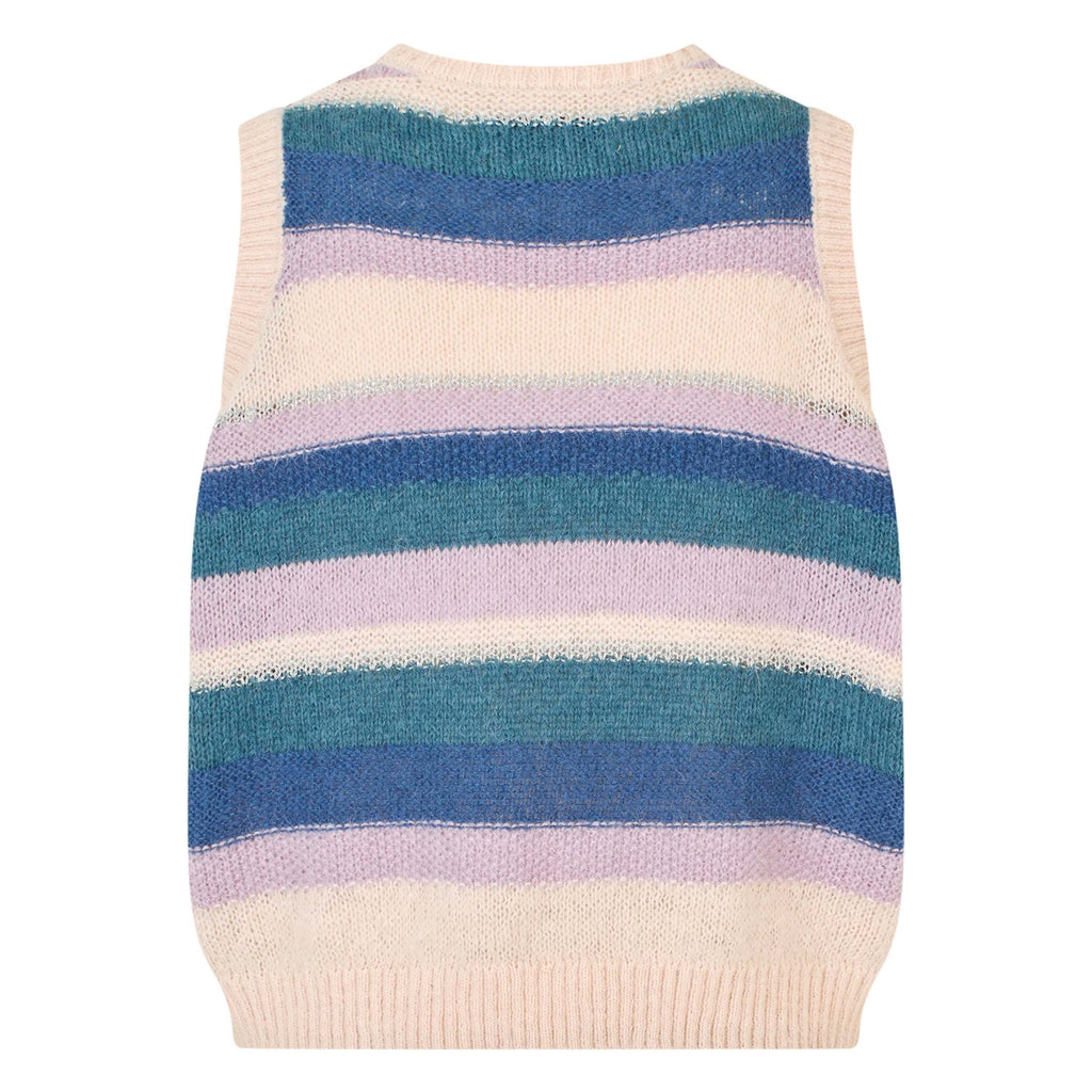 Lollys Laundry Lavender Chicago Knit Vest with blue, purple, and pink stripes, sleeveless design.