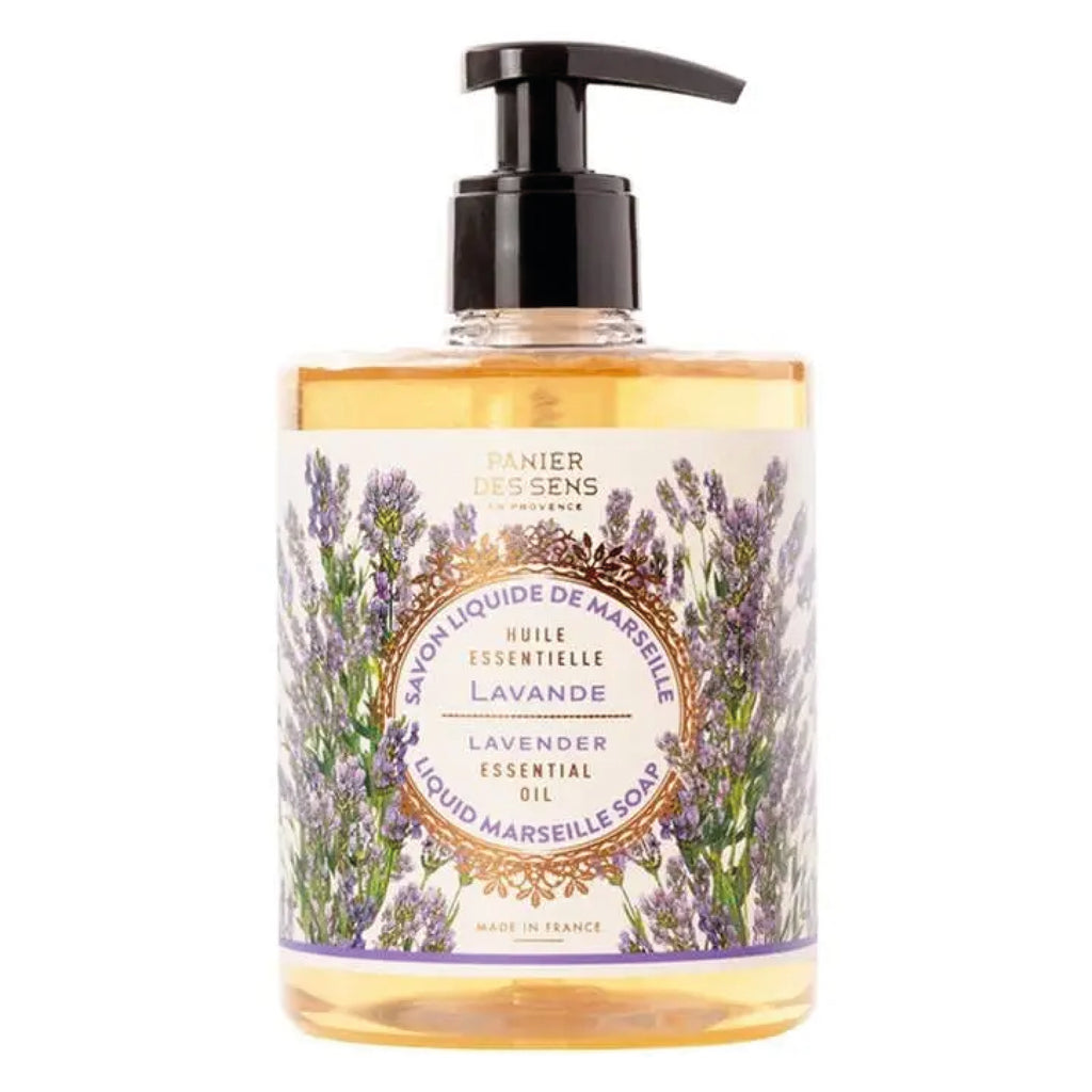 Panier Des Sens Lavender Marseille Liquid Soap 500ml with lavender illustrations on label.