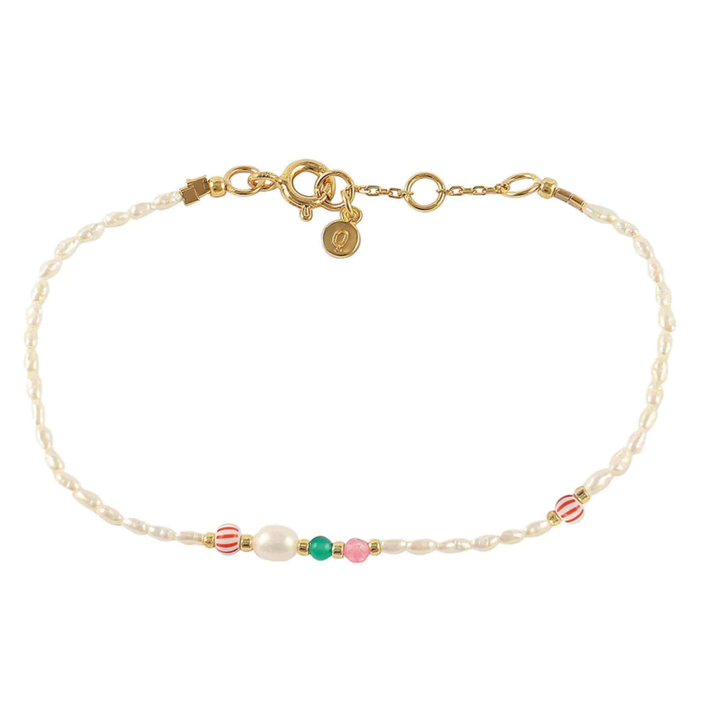 Hultquist Copenhagen Leonora Bracelet with gold plating, freshwater pearls, and colored beads.