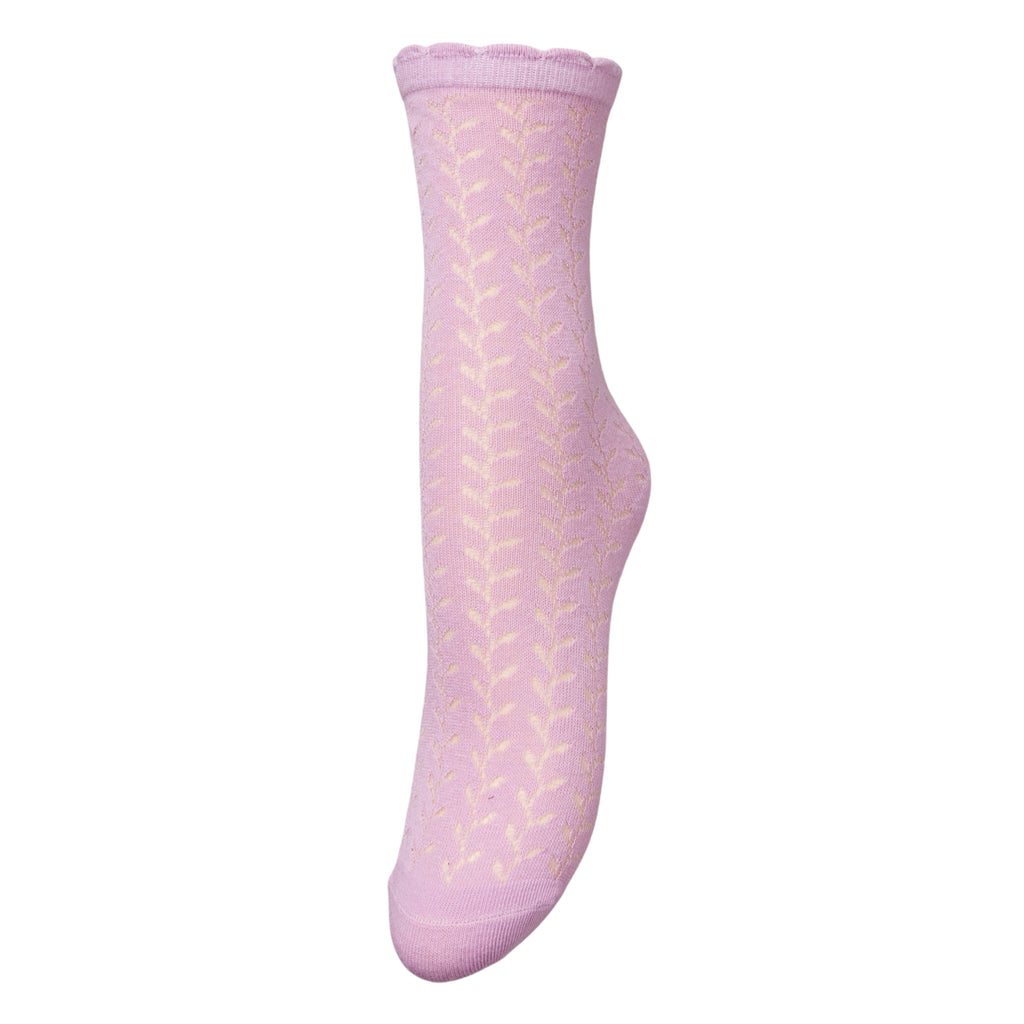 Lilac chiffon socks with transparent details and wavy edge by Beck Sondergaard.