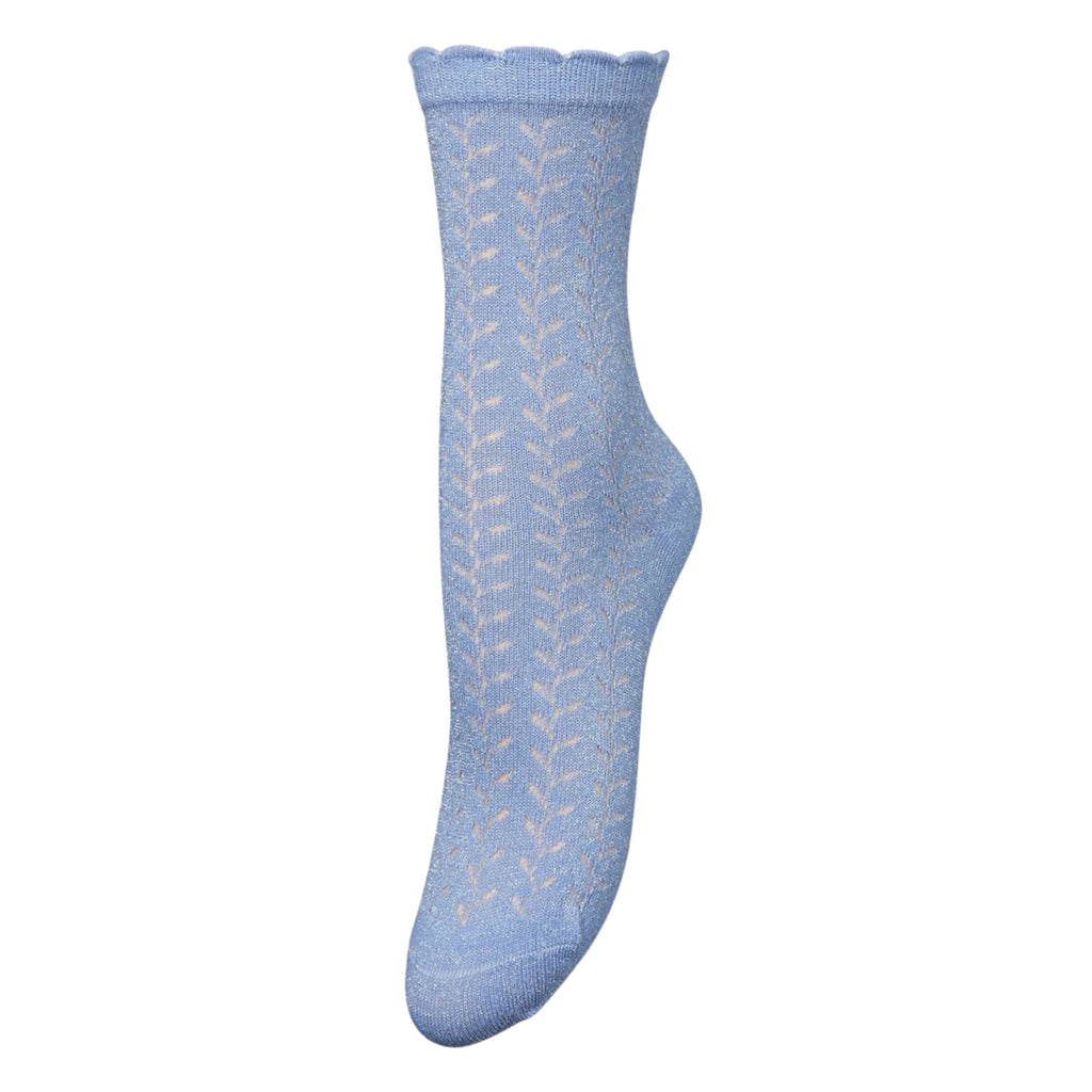 Beck Sondergaard Manor Blue Leomy Cotta Socks with transparent details and wavy edge.