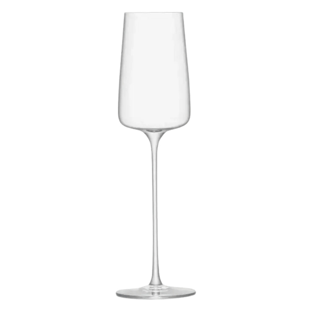 Metropolitan Champagne Flute with tall elegant stem and angular bowl.