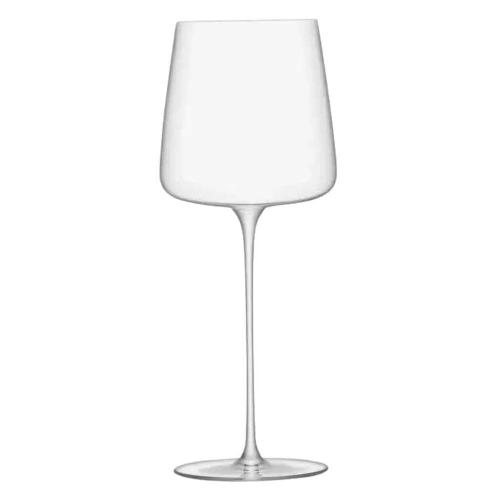 Metropolitan Grand Cru Glass with tall stem and angular bowl.