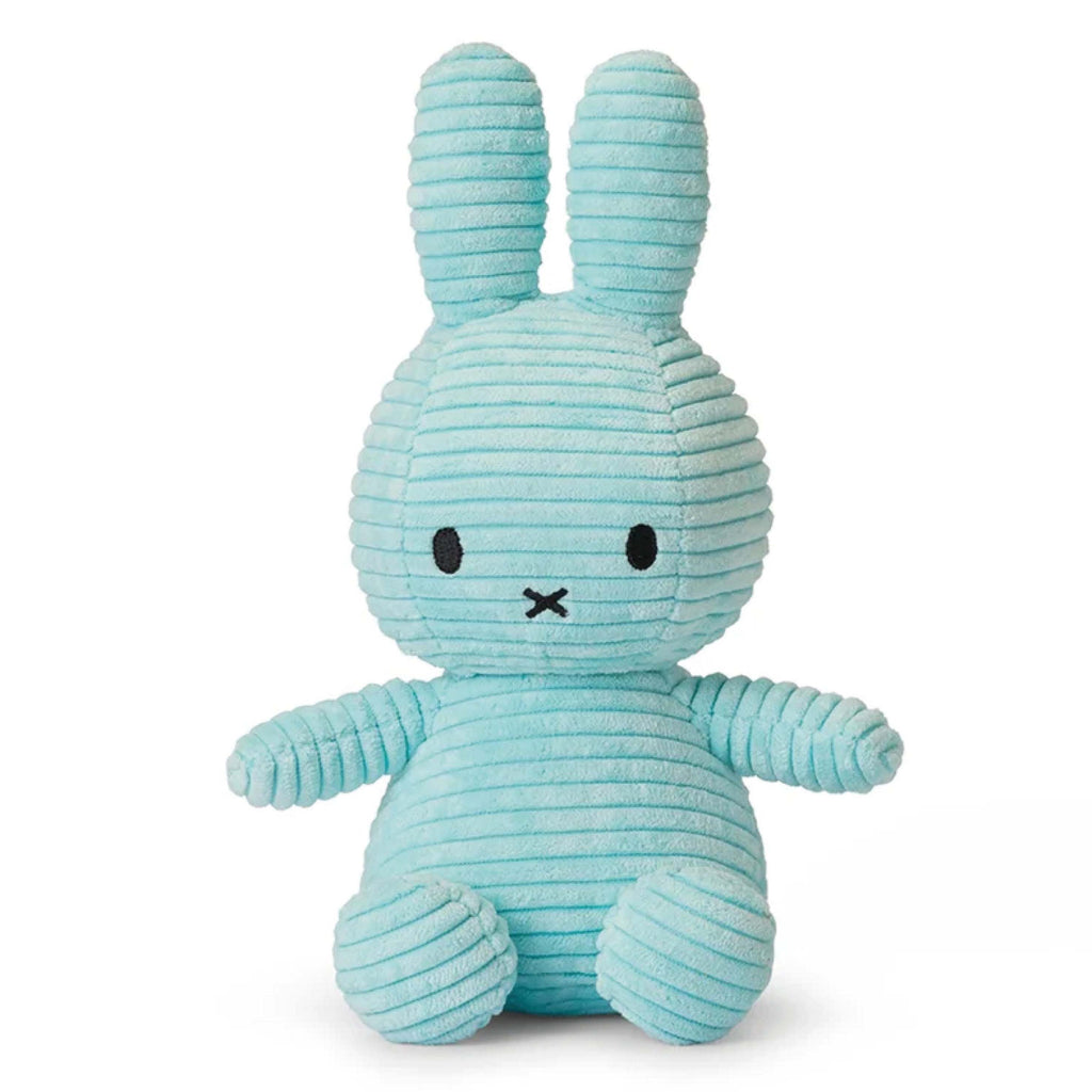 Miffy Corduroy Eco Turquoise toy, 23cm, made from 90% recycled PET plastic.