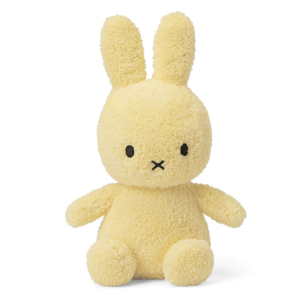 Miffy Terry Light Yellow 23cm plush toy made of recycled PET plastic.