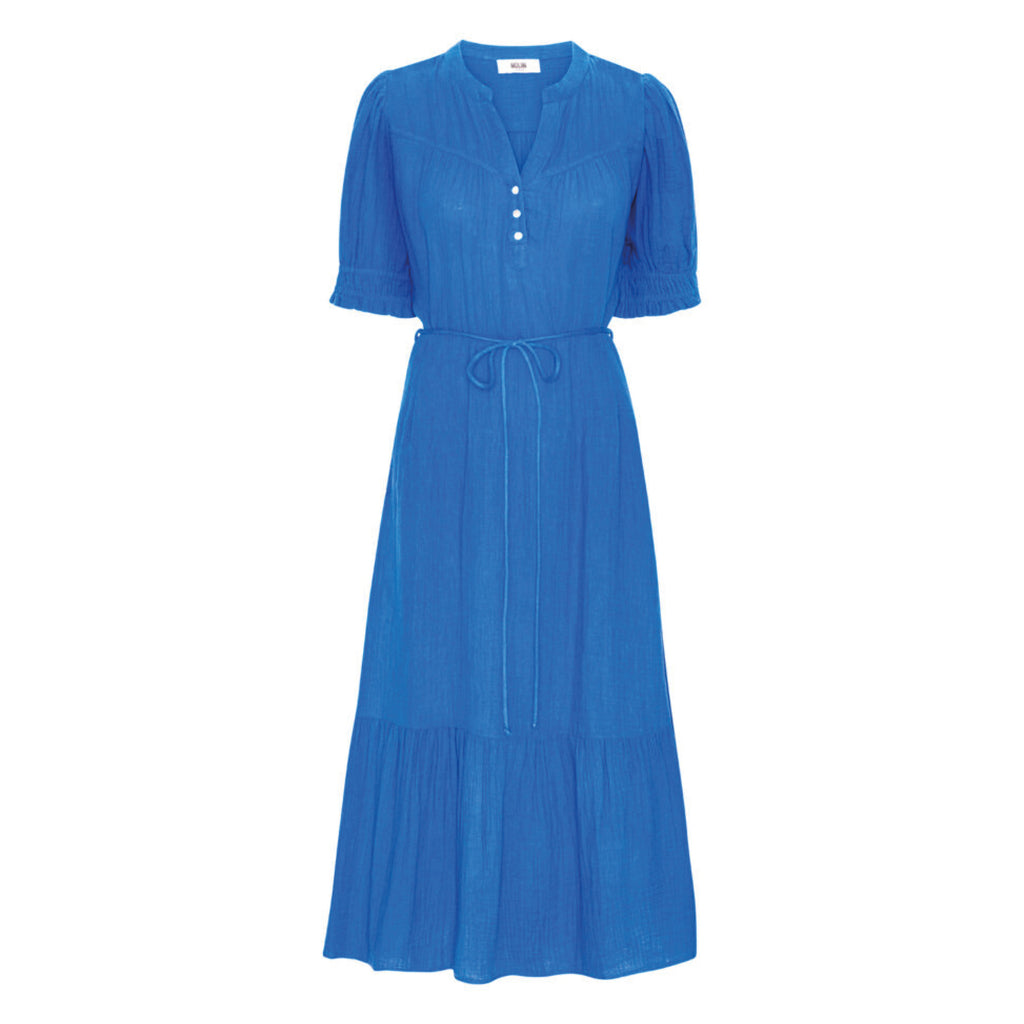 Long blue dress with puffed elasticated sleeves and drawstrings around waist in a vibrant blue.
Moliin Copenhagen Supersonic Alex Dress - Jo And Co Moliin Copenhagen Supersonic Alex Dress - Moliin Copenhagen