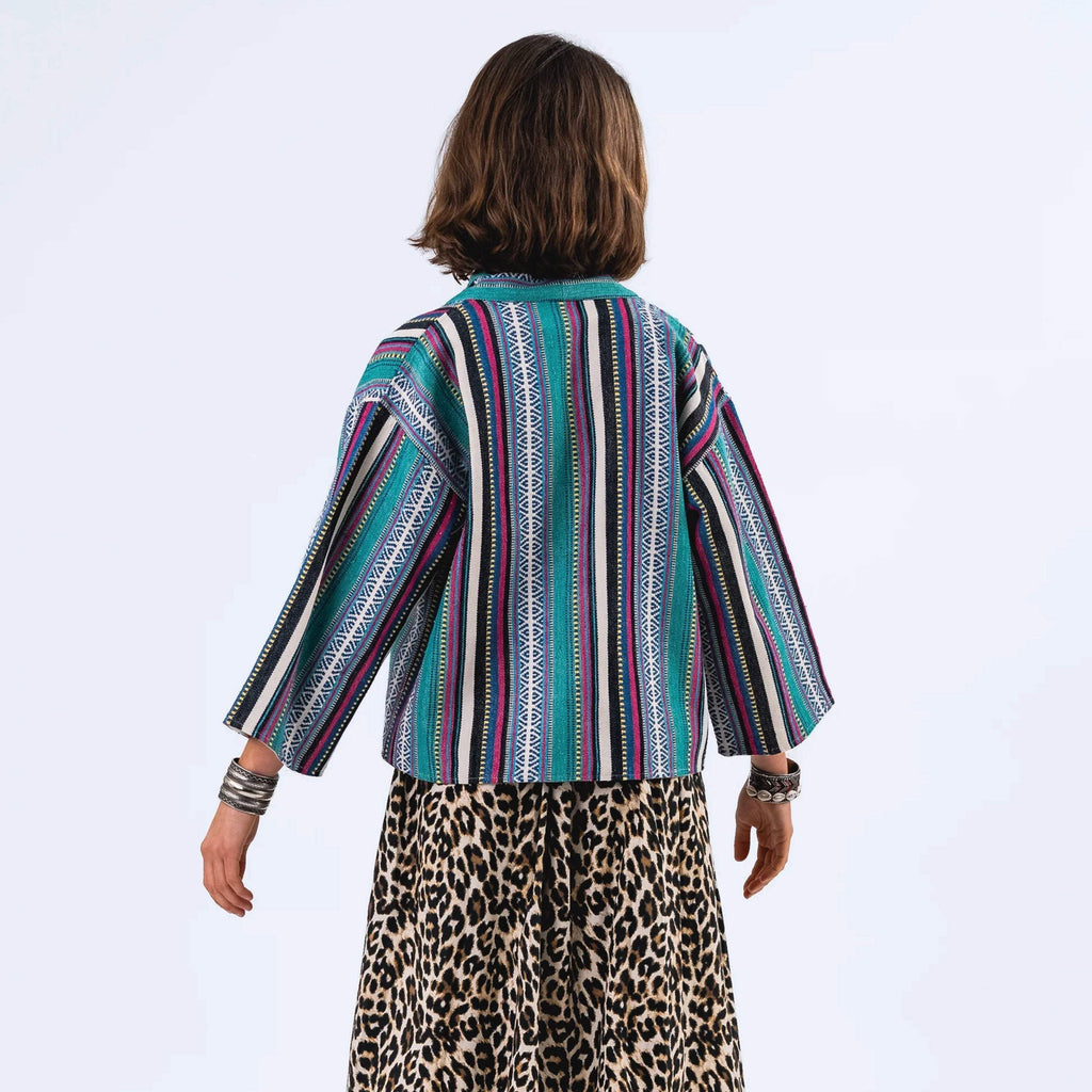 Lollys Laundry Multicoloured Rumi Jacket with vibrant geometric stripe pattern and wide sleeves.