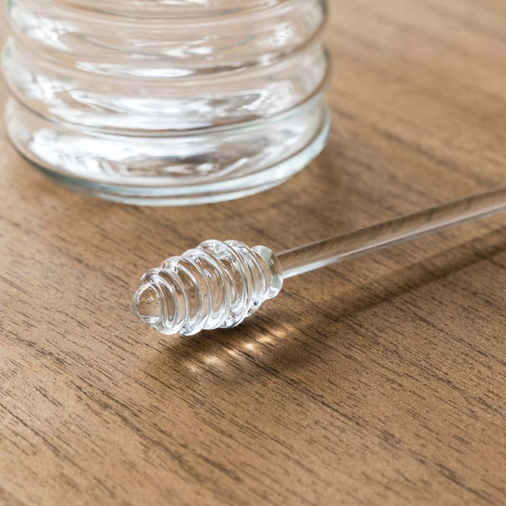 Hand-blown Murcot Glass Honey Pot with dibber made from recycled glass.