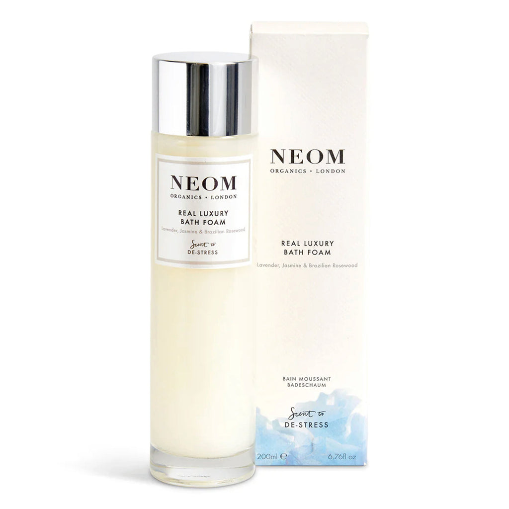 NEOM Real Luxury Bath Foam 200ml with natural essential oils and soothing ingredients.