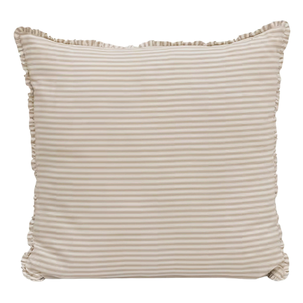 Natural Boxwell Stripe Cushion 60x60cm with frill edges and yarn dyed stripes.