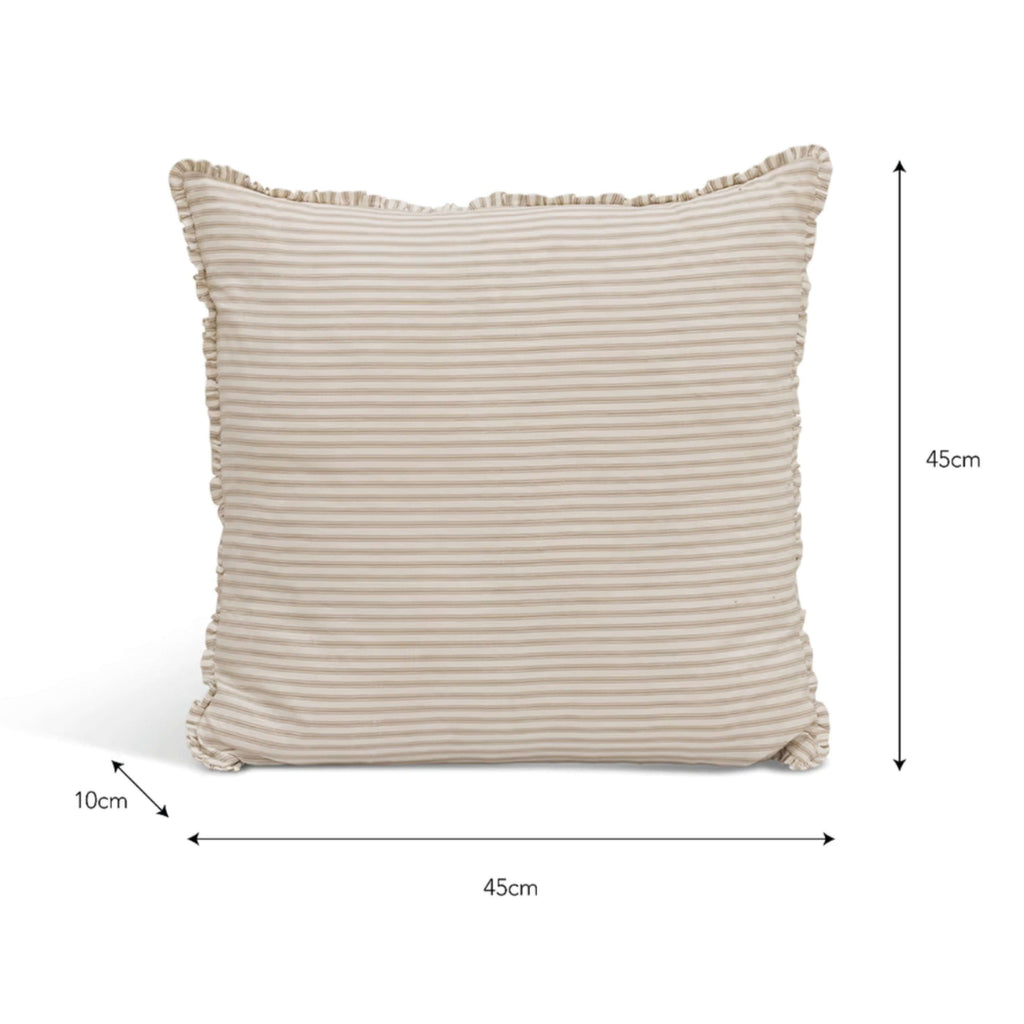 Natural Boxwell Stripe Cushion 45x45cm with frill and yarn-dyed stripes.