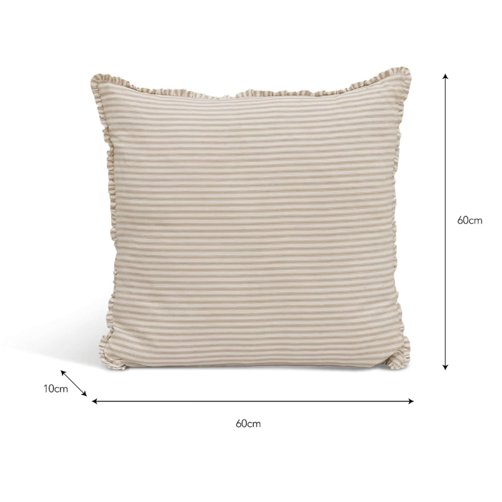 Natural Boxwell Stripe Cushion 60x60cm with yarn-dyed stripes and frill edges.